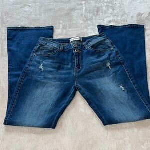 Vipones Women’s Stylish Blue Flare Leg Jeans with Distressed High Rise SZ 6